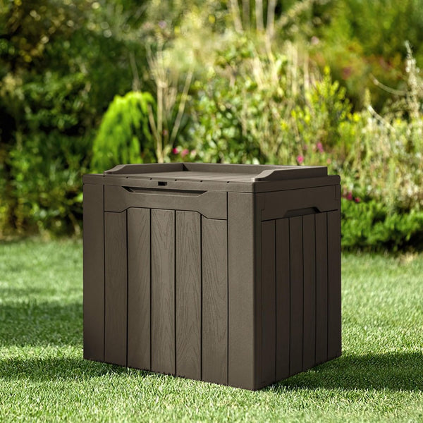 English Elm 30 Gallon Resin Outdoor Storage Deck Box with Lockable Lid and Seating for Patio Brown W2181P484990
