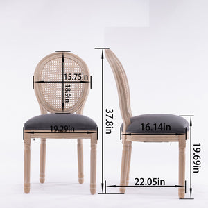English Elm Dining Chairs Set of 2 Grey French Country Rattan Upholstered Round Back Solid Wood Legs, Cozy Classic Elegance for Dining Room, Kitchen, Living (Grey) W3426P397368