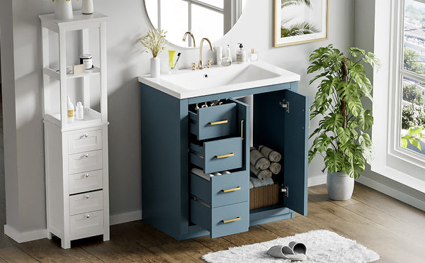 English Elm 30'' Stylish Bathroom Vanity Set With Ceramic Sink, Soft-Close Doors, Solid Wood Frame & Modern Design N710P191970M