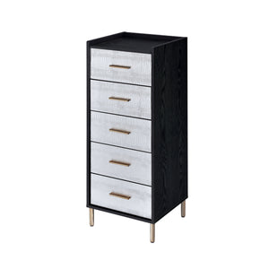 English Elm Myles Black Jewelry Armoire with Silver & Gold Accents, Mirror, 4 Drawers, Metal Legs, Compact Storage B2726P279129
