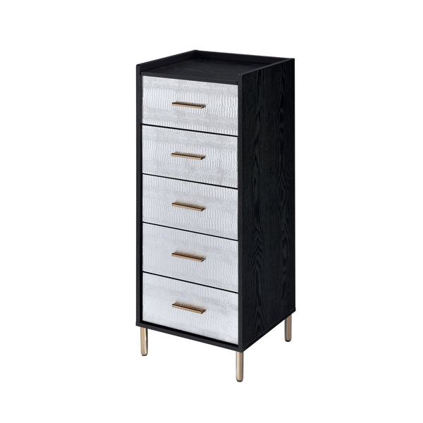 English Elm Myles Black Jewelry Armoire with Silver & Gold Accents, Mirror, 4 Drawers, Metal Legs, Compact Storage B2726P279129