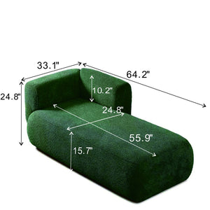 English Elm Upholstered Boucle Chaise Lounge with Wood Legs for Bedroom or Living Room W5515P437359
