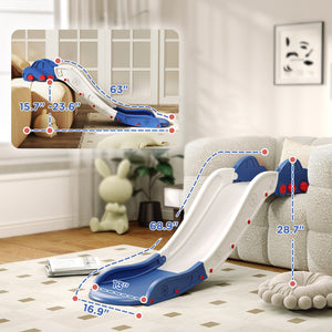 English Elm Qaba 63 Inch Hdpe Indoor Toddler Slide Attaches to Sofa or Bed Safe Fun Blue W2225P249781