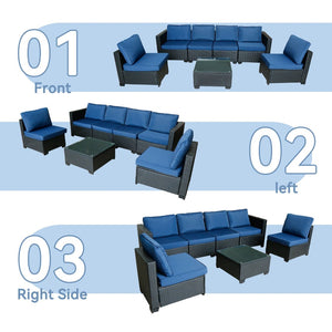 English Elm Seven-Piece Modular Outdoor Sofa Set With Glass Table And Waterproof Cushions For Stylish Comfort W3152S00002-GIGA