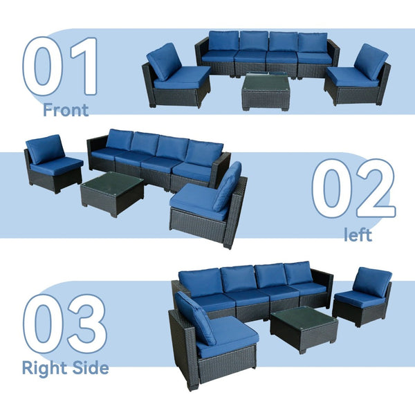 English Elm Seven-Piece Modular Outdoor Sofa Set With Glass Table And Waterproof Cushions For Stylish Comfort W3152S00002-GIGA