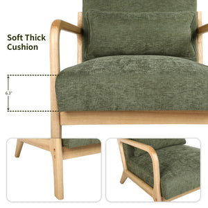 English Elm Mid Century Modern Accent Chair Rubberwood Frame Lumbar Pillow Support Living Room W2989P426365
