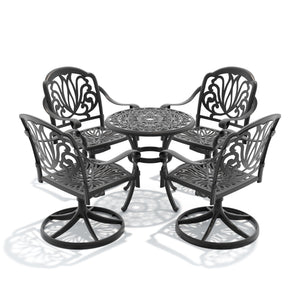 English Elm 5-piece Cast Aluminum Outdoor Dining Set with Swivel Chairs Ornate Patio Table W1710S00681