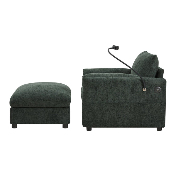 English Elm 37" Oversized Chenille Armchair with Ottoman Usb Charging Pocket Spring Living Room Green N723P387145F