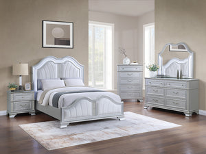 English Elm Cotemporary Queen Bed with Double-Arched Headboard, Glitter Stripe & Built-In LED Lighting, Upholstered Plush Gray 29 L x 5 W x 68 H B011S01692