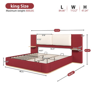 English Elm Christopher Knight Home® - King PU Leather Bed Frame with Wingback Headboard & Footboard, Gold Accents, Platform Slat Support, Elegant Design Red 76.4 L x 12.75 W x 8.75 H N761S0000024R