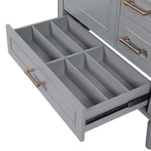 English Elm 30" Elegant Bathroom Vanity with Ceramic Sink, Soft-Close Door & 3 Drawers, Gold Handles, Durable Finish Gray N729P184479E