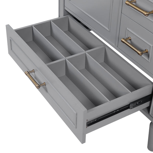 English Elm 30" Elegant Bathroom Vanity with Ceramic Sink, Soft-Close Door & 3 Drawers, Gold Handles, Durable Finish Gray N729P184479E