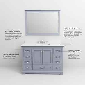 English Elm Dark Grey Single Bath Vanity 48" W x 22" D with White Quartz Top, Soft-Close Drawers & 46" Mirror B2731S00651