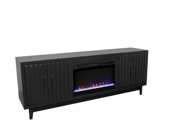 English Elm Radiance 75" Fireplace TV Stand for TVs up to 85" — Fluted Doors, 26" Electric Insert, Black Finish B108P345210