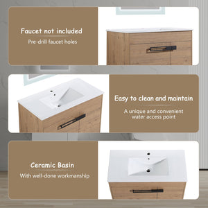 English Elm 36 Inch Bathroom Vanity With Sink - Versatile Freestanding Or Floating Design For Modern Spaces W999S00109
