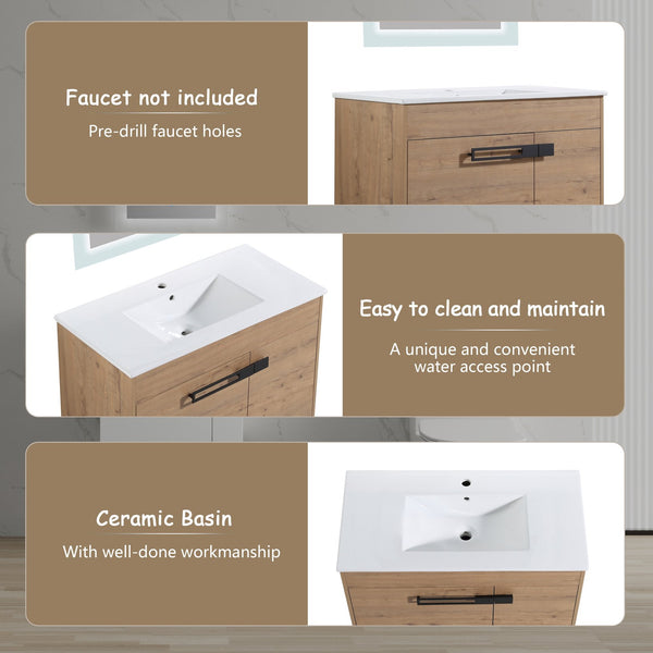 English Elm 36 Inch Bathroom Vanity With Sink - Versatile Freestanding Or Floating Design For Modern Spaces W999S00109