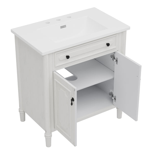 English Elm Christopher Knight Home® - 30 Inches Vintage Bathroom Vanity With Sink, Rustic Faux Aged Finish, Soft Close Doors & Storage Shelf N817P299472W