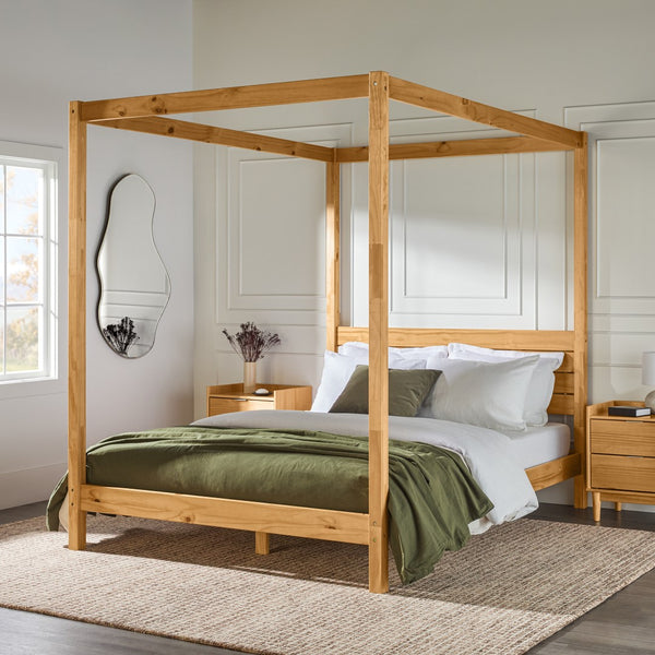 Isla Queen Canopy Bed Frame - Modern Minimalist Boho Design with Durable Solid Wood Construction
