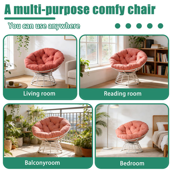 English Elm Oversized Papasan Swivel Chair Woven Resin Wicker Bowl Seat with Plush Foam Cushion White+Red T5880P492324