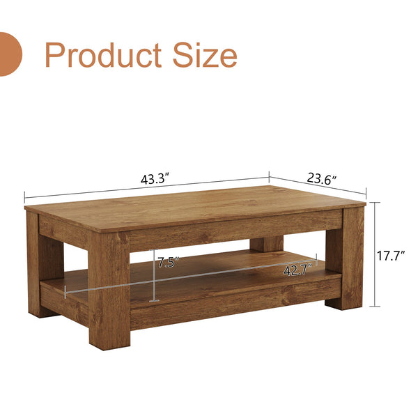 English Elm A Modern Two-tier Mdf Coffee Table with Open Shelf for Living Room Storage W3875P392271