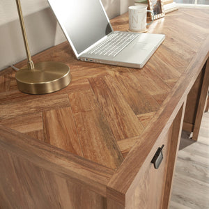 English Elm Computer Desk With Herringbone Top, Brown Finish, Smart Storage & Cable Management For Home Office B356P402724