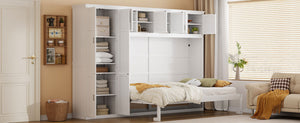 English Elm Queen Murphy Wall Bed with Integrated Wardrobe and Drawers for Studio Spaces LP000876AAK