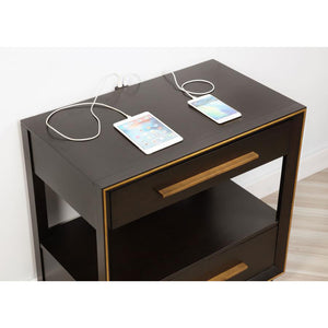 English Elm 2 Chic Two-Drawer Nightstand with Sparkling Acrylic Panels and Faceted Crystal Hardware for Glam Bedrooms Dark Brown B016P255632