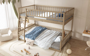 English Elm Full Xl Over Queen Bunk Bed Pine Frame with Guardrails Ladder and Slat Support Walnut GX000450AAD