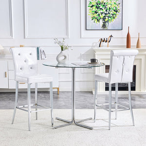 English Elm A Set of 2 Crocodile Embossed Pvc Barstools with Crystal Clasp Detail for Home Bars White W3875P383095