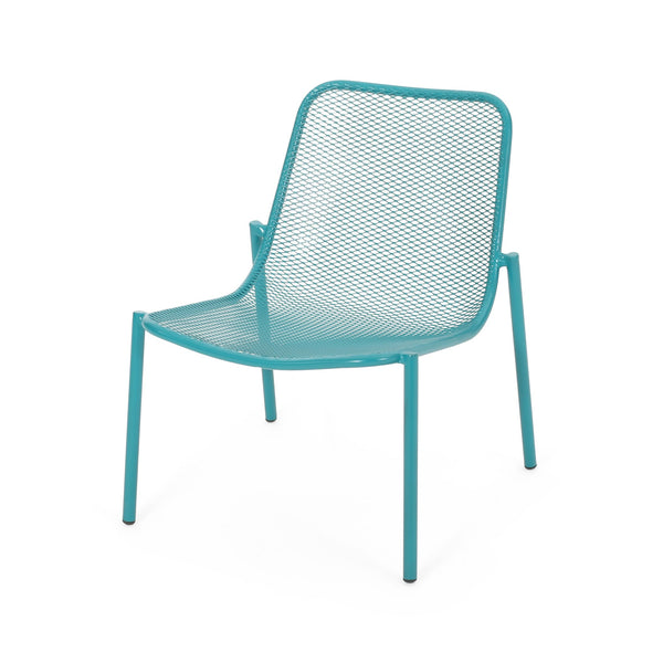 English Elm Kincaid Outdoor Iron Mesh Conversation Set Rust Resistant Patio Chairs with Side Table Teal N775P392159T