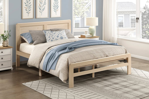 English Elm 1pc Contemporary Finish Queen Size Platform Bed Frame with Slats, Clean Headboard, Modern Wood Appeal Natural 59 L x 19 W x 7 H B011P353119