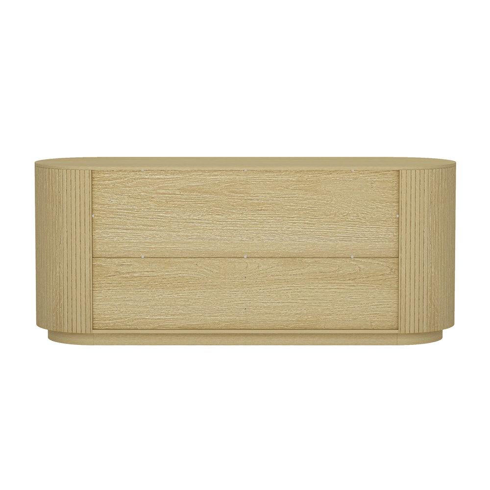 English Elm Olivia 71" Dresser in Natural Oak with Ribbed Texture, 6 Drawers, Metal Glam Handles (Black/Gold) B365S00064