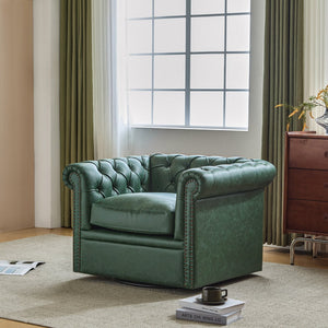 English Elm Christopher Knight Home® - Chesterfield Swivel Club Chair with Deep Button Tufting, Nailhead Trim, 360° Metal Swivel Comfort Green 39.25 L x 33.85 W x 27.85 H N776P195601G