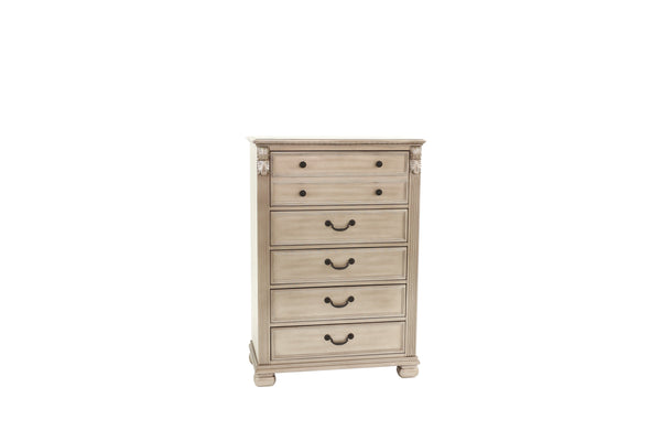 English Elm Antique Solid Wood 5-Drawer Chest with Lion Claw Carvings, Fluted Accents 36"x18"x51" B011P238882