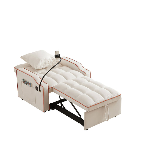 English Elm Sleeper Sofa Chair Velvet Convertible Armchair with Usb Charging for Small Spaces Beige W1359P458682