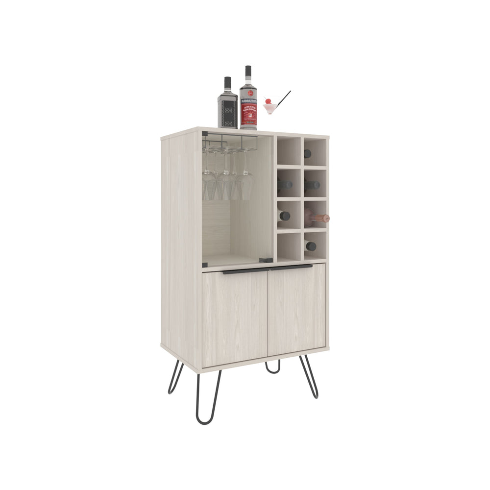 English Elm Bar Cabinet White Washed Oak 43.1" H with Glass Display, 2 Doors, 9 Shelves, Sturdy Legs, FSC B097P250849
