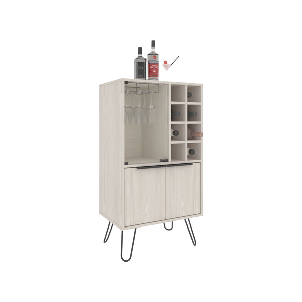 English Elm Bar Cabinet White Washed Oak 43.1" H with Glass Display, 2 Doors, 9 Shelves, Sturdy Legs, FSC B097P250849