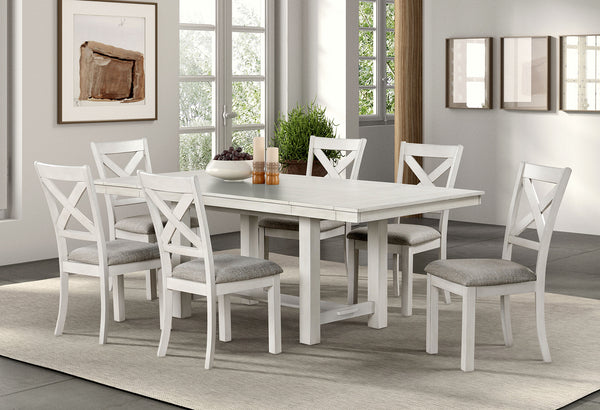 English Elm Contemporary 7-Piece Dining Set With Extendable White Oak Table & Cushioned Cross-Back Chairs B2741S00144
