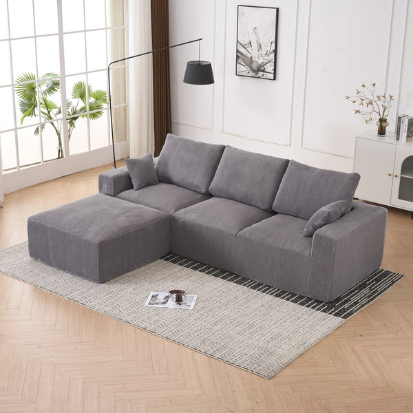 English Elm Boneless U-Shaped Modular Cloud Couch Sofa - 113" Grey Corduroy Sleeper With No Assembly Needed W3401S00003