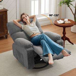 English Elm Recliner Grey 360° Swivel Rocking Lounge Chair with Thick Cushions, Arm Pockets & 330lb Metal Frame W1521P265833
