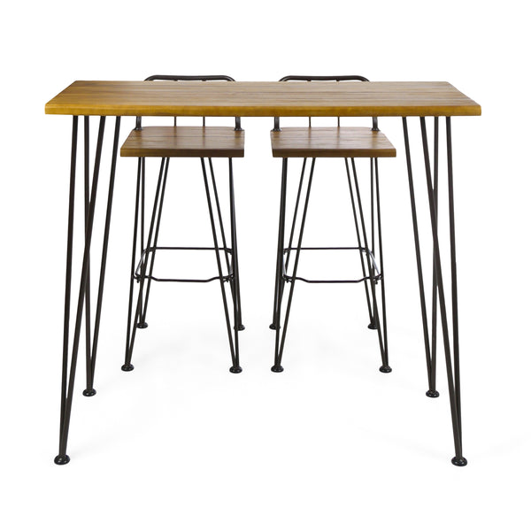 English Elm Christopher Knight Home® - DENALI Industrial Teak Acacia Wood & Rustic Metal Outdoor Bar Set — 3-Piece Patio Table & Stools 61326.00