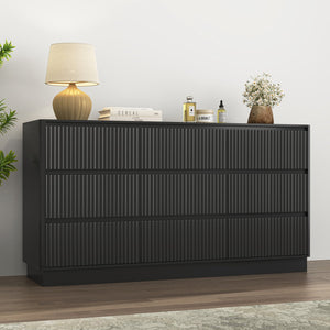 English Elm 9 Drawer Mid Century Wood Dresser Low Profile Matte Finish Bedroom Storage Cabinet Black W409S00011