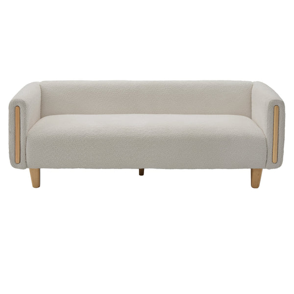 English Elm Modern Boucle Three Seat Sofa with Rubberwood Legs Pocket Spring Support Living Room Oatmeal N763P403678D