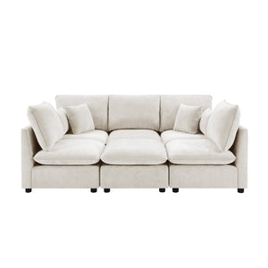 English Elm Swivel Barrel Accent Chair Chenille Tufted Round Club Seat for Living Room Lounge Beige N719S002300A