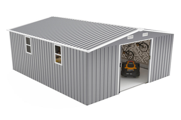 English Elm Campcraft 10x12 Ft Steel Outdoor Storage Shed with Daylight Windows and Weather Resistant Build Dark Gray W1598S00031