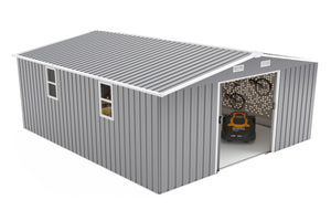 English Elm Campcraft 10x12 Ft Steel Outdoor Storage Shed with Daylight Windows and Weather Resistant Panels Dark Gray W1598S00048