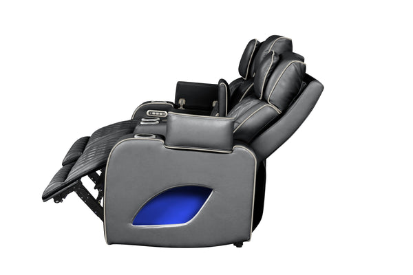 English Elm Fortuner 3PC Modern Faux Leather Reclining Living Room Set with Massage, LED, Bluetooth Speakers and USB B009S01500
