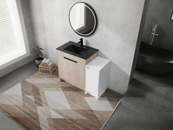 English Elm 42 Inch Freestanding Bathroom Vanity With Black Ceramic Sink & Ample Storage, Soft-Close Doors W999S00305