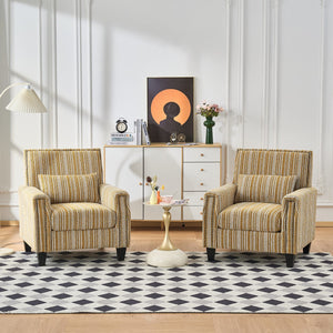 English Elm Modern Striped Upholstered Accent Chair with Arms, Nailhead Trim, Solid Wood Frame and Plush Foam Seating Yellow W3373P363921