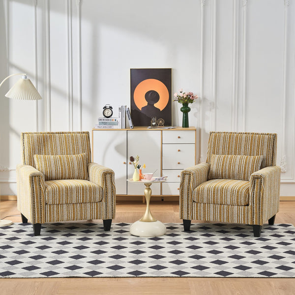 English Elm Modern Striped Upholstered Accent Chair with Arms, Nailhead Trim, Solid Wood Frame and Plush Foam Seating Yellow W3373P363921